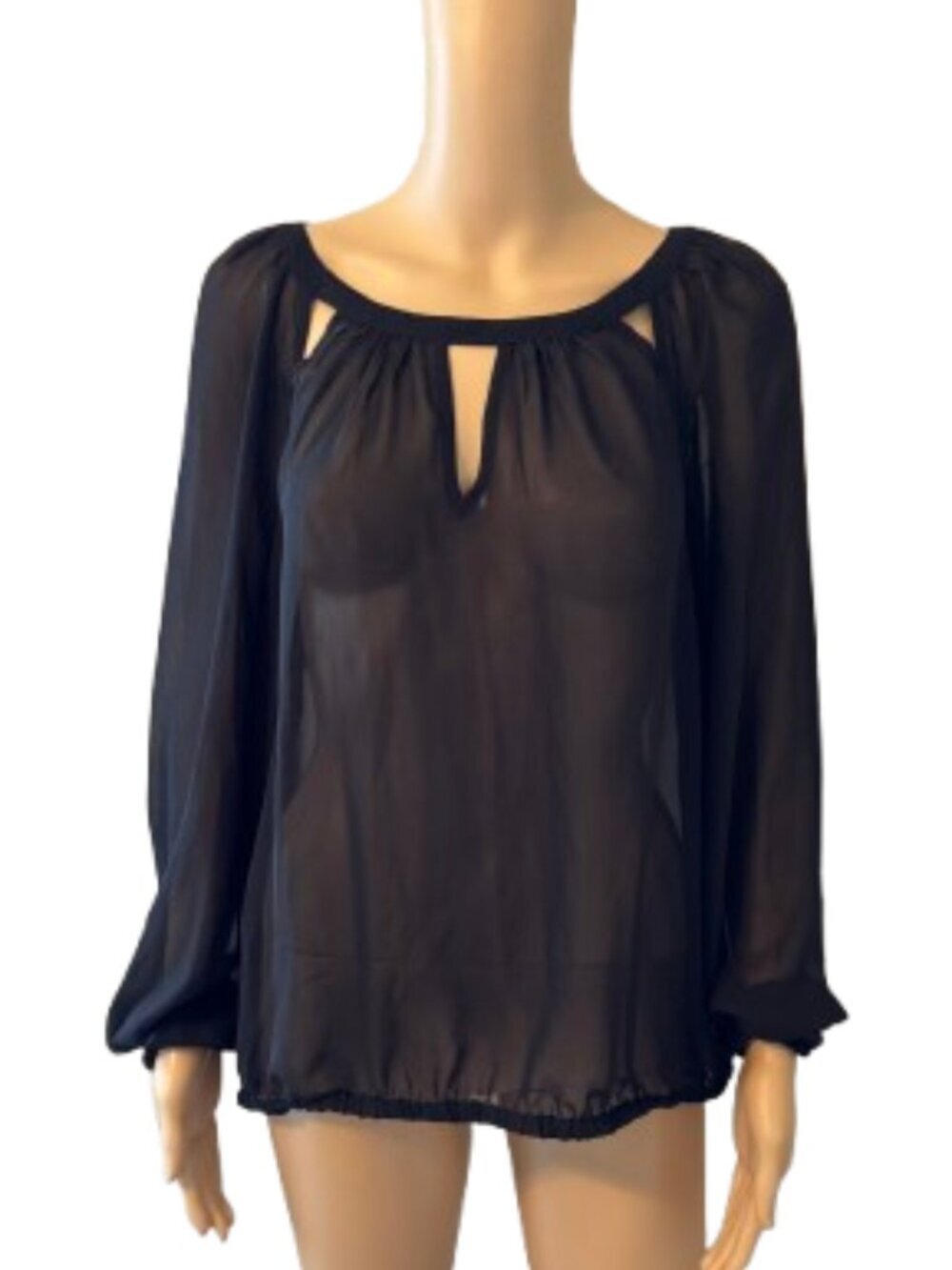 Jennifer Lopez Black Sheer Keyhole Blouson Top Medium